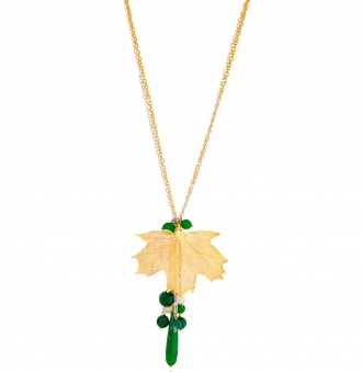 Колье Ester Bijoux с жадеитом и листом канадского клёна в жёлтом золоте