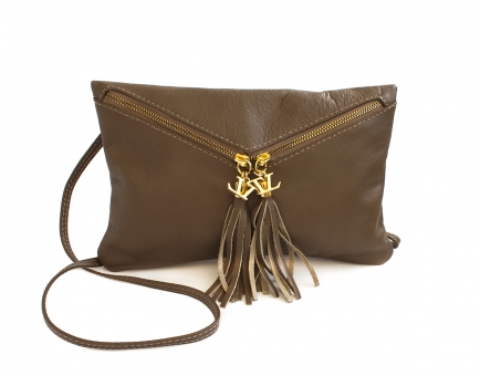 Сумочка-клатч на длинном ремешке из натуральной кожи цвета кофе с молоком Tuscany Leather
